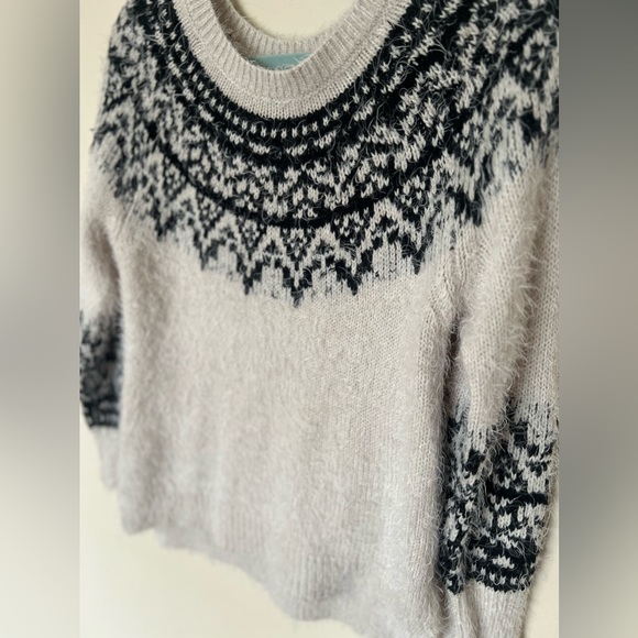 Knox Rose Nordic Eyelash Sweater Black White Scoop Neck Pullover - Picture 6 of 7